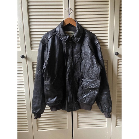 L.L. Bean Other - Vintage LL Bean Goatskin Black Leather A-2 Flight Full Zip Jacket Men’s Size L